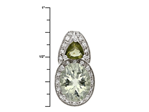1.96ct Oval Prasiolite, .56ctw Moldavite And .18ctw White Zircon Sterling Silver Pendant With Chain