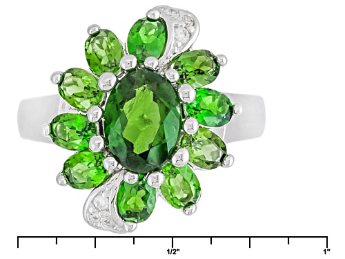 3.00ctw Oval Russian Chrome Diopside With .03ctw Round White Zircon Sterling Silver Ring - Size 12