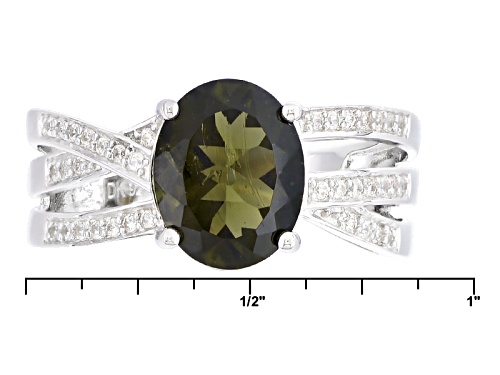 1.49ct Oval Moldavite And .20ctw Round White Zircon Sterling Silver Ring - Size 11
