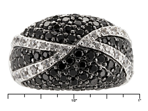 2.76ctw Round Black Spinel With .71ctw Round White Zircon Sterling Silver Dome Ring - Size 7