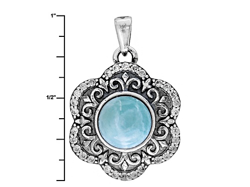 8mm Round Larimar And .39ctw Round White Zircon Sterling Silver Pendant With Chain