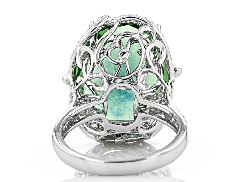 17.85ct Oval Teal Fluorite And .45ctw Round White Zircon Sterling Silver Ring - Size 4