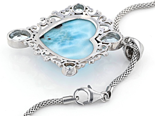 Heart Shape Cabochon Larimar with 2.35ctw Glacier Topaz™ Sterling Silver Pendant With Chain