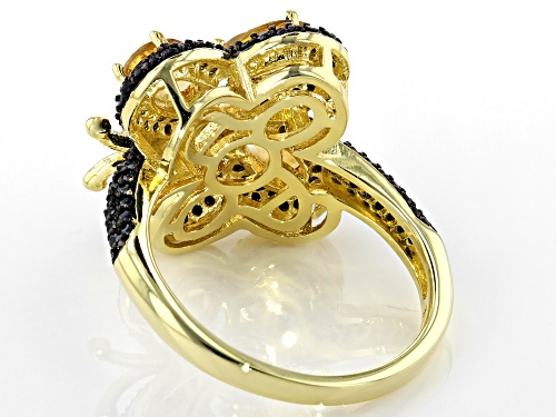 1.60CTW OVAL BRAZILIAN CITRINE & .98CTW BLACK SPINEL 18K YELLOW GOLD OVER SILVER BUTTERFLY RING - Size 11