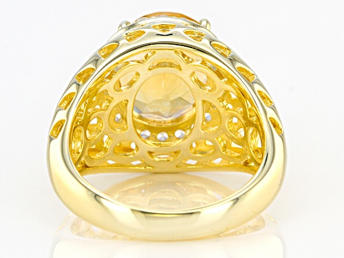 3.47CT OVAL BRAZILIAN CITRINE WITH .62CTW WHITE ZIRCON 18K YELLOW GOLD OVER SILVER RING - Size 7