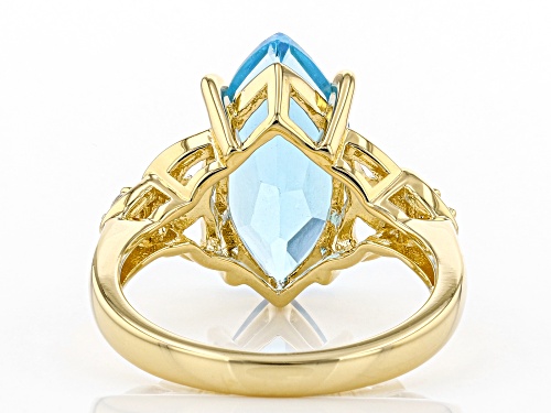 4.50ct Marquise Swiss Blue Topaz & .08ctw Round White Zircon 18k Gold Over Silver Celtic Detail Ring - Size 7