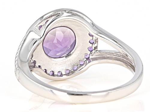 1.76ct 8mm and .24ctw 1.25mm round amethyst rhodium over sterling silver ring - Size 7