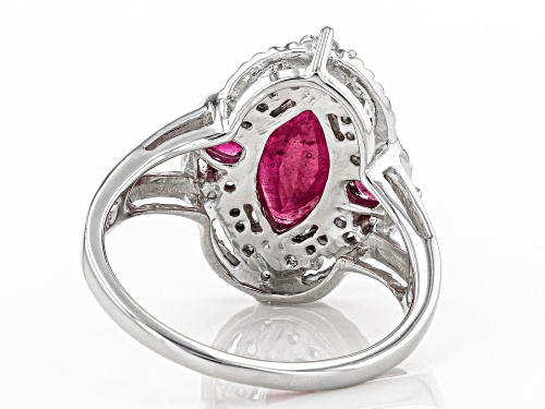 2.30ctw Marquise & Pear Shape Mahaleo(R) Ruby, .48ctw Round White Zircon Rhodium Over Silver Ring - Size 7
