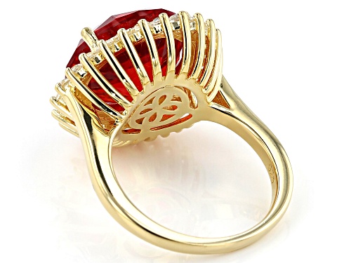 11.05ct Lab Created Padparadshca Sapphire & 1.02ctw Lab Created Sapphire 18k Gold Over Silver Ring - Size 7