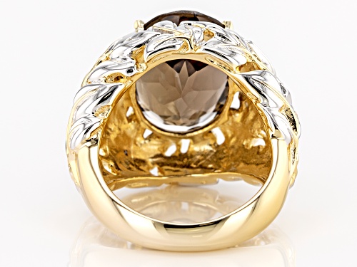 8.26ct oval smoky quartz with .06ctw round white topaz 18k gold& rhodium over silver two-tone ring - Size 8