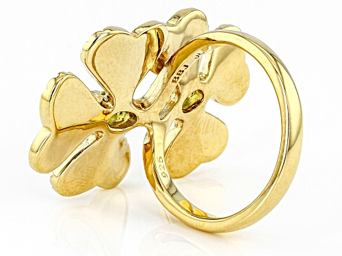 0.41ctw Manchurian Peridot™ 18k Yellow Gold Over Sterling Silver Shamrock Ring - Size 8