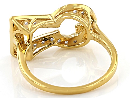 0.59ctw White Zircon 18k Yellow Gold Over Sterling Silver Keyhole With Bird Ring - Size 8