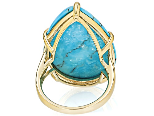 30x20mm Pear Shape Kingman Turquoise 18k Yellow Gold Over Sterling Silver Ring - Size 9