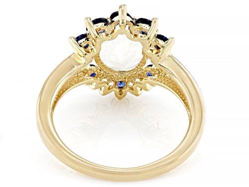 9x7mm Rainbow Moonstone, 0.91ctw Lab Blue & White Sapphire 18k Yellow Gold Over Sterling Silver Ring - Size 10