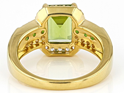 3.12ctw Manchurian Peridot™, Chrome Diopside And White Zircon 18k Yellow Gold Over Silver Ring - Size 8