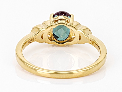 1.15ct Lab Alexandrite, 0.09ctw Lab Emerald, 0.12ctw White Zircon 18k Yellow Gold Over Silver Ring - Size 9