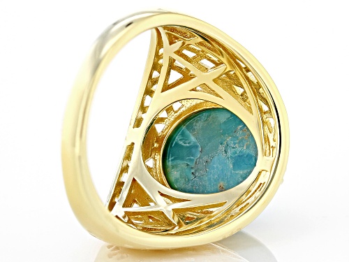 12x10mm Blue Turquoise 18k Yellow Gold Over Sterling Silver Ring - Size 6