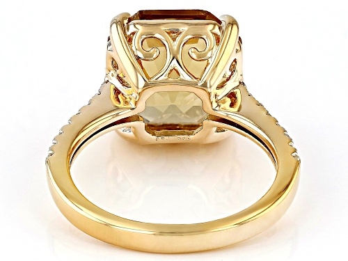 5.10ct Asscher Cut Champagne Quartz With 0.29ctw White Zircon 18k Yellow Gold Over Sterling Silver - Size 9