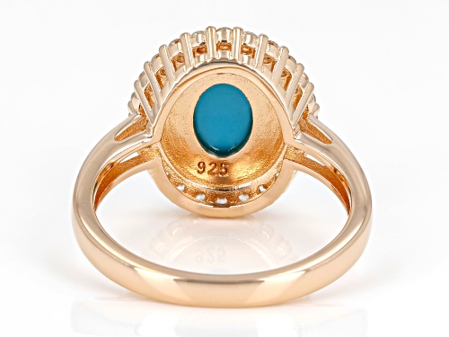 8x6mm Sleeping Beauty Turquoise With 0.46ctw White Zircon 18k Rose Gold Over Sterling Silver Ring - Size 7
