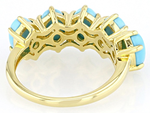 7x5mm Kingman Turquoise 18k Yellow Gold Over Sterling Silver Ring - Size 7