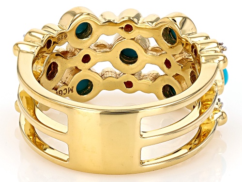 3mm Sleeping Beauty Turquoise With 0.05ctw White Zircon 18k Yellow Gold Over Sterling Silver Ring - Size 6