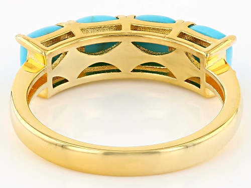 5mm Sleeping Beauty Turquoise With 0.02ctw White Diamond 18k Yellow Gold Over Sterling Silver Ring - Size 10