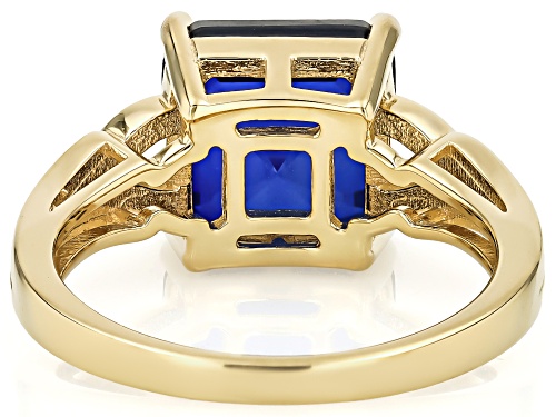 5.57ct Asscher Cut Lab Created Blue Sapphire 18k Yellow Gold Over Sterling Silver Ring - Size 10