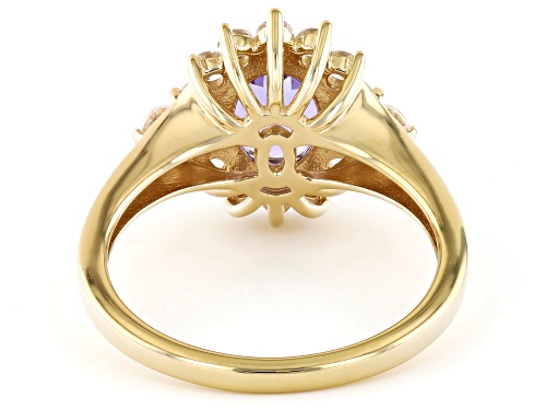 1.10ct Oval Tanzanite With 0.67ctw Round White Zircon 18k Gold Over Sterling Silver Halo Ring - Size 8