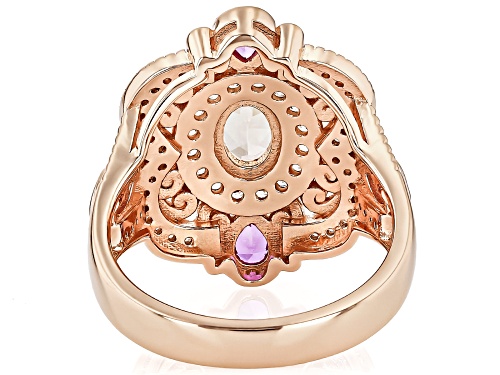 0.60ct Peach Morganite, 0.30ctw Lab Sapphire, 0.56ctw White Zircon 18k Rose Gold Over Silver Ring - Size 6