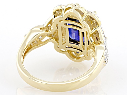 4.10ct Lab Blue Sapphire with 0.30ctw Lab White Sapphire 18k Yellow Gold Over Sterling Silver Ring - Size 9