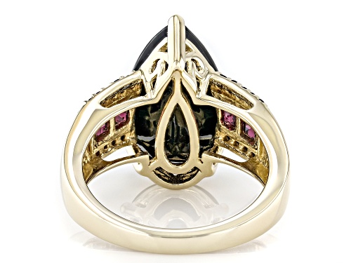 6.88ctw Black Spinel With 0.68ctw Rhodolite 18k Yellow Gold Over Sterling Silver Ring - Size 7