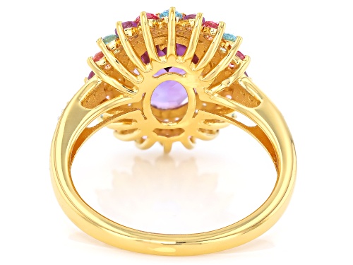 2.91ctw Canela Amethyst, Pink & Blue Topaz, White Zircon 18k Yellow Gold Over Sterling Silver Ring - Size 8