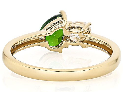 0.75ct Chrome Diopside with 0.45ct Moissanite Fire® 18K Yellow Gold Over Silver Ring - Size 7