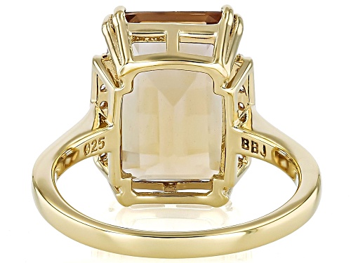 6.75ct Champagne Quartz With 0.11ctw White Zircon 18k Yellow Gold Over Sterling Silver Ring - Size 9