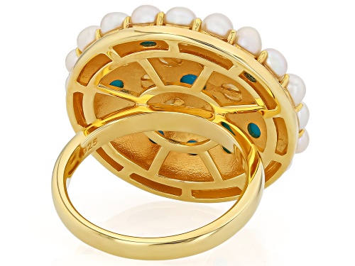 Sleeping Beauty Turquoise With Cultured Seed Pearl 18k Yellow Gold Over Sterling Silver Ring - Size 7