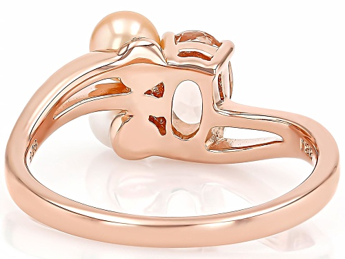 0.64ct Morganite With 4mm Peach & White Cultured Freshwater Pearl 18k Rose Gold Over Silver Ring - Size 9