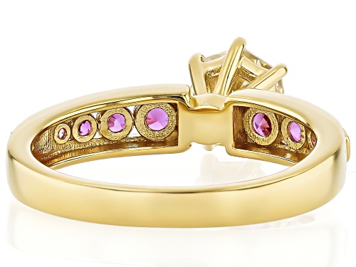 1.80ct Heptagon Strontium Titanate With 0.54ctw Lab Pink Sapphire 18k Yellow Gold Over Silver Ring - Size 10