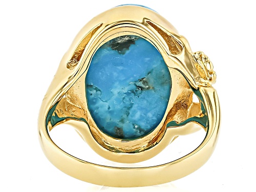 18x13mm Kingman Turquoise 18k Yellow Gold Over Sterling Silver Ring - Size 8