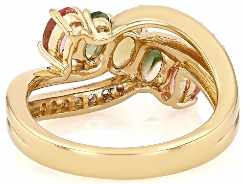 0.95ctw Multi Color Tourmaline With 0.24ctw White Zircon 18k Yellow Gold Over Sterling Silver Ring - Size 7