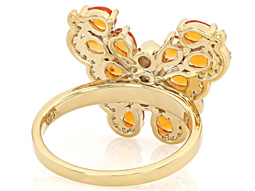 1.08ctw Fire Opal With 0.48ctw White Zircon 18k Yellow Gold Over Sterling Silver Butterfly Ring - Size 7