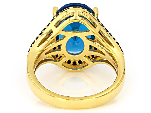 5.52ct Lab Blue Spinel With 0.59ctw Black Spinel & Lab White Sapphire 18K Gold Over Silver Ring - Size 9