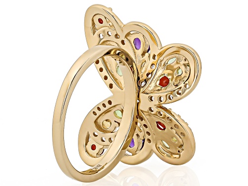 1.71ctw Multi-Gem With 0.69ctw White Zircon 18K Yellow Gold Over Sterling Silver Butterfly Ring - Size 6