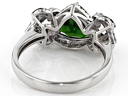 1.57ct Chrome Diopside, .20ctw White & .09ctw Green Diamond Accent Rhodium Over 14k White Gold Ring - Size 7