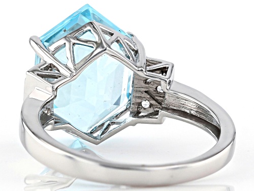 6.04ct Hexagonal Glacier Topaz™ With .15ctw Round White Zircon Rhodium Over 14k White Gold Ring - Size 7