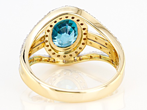 2.58ct Oval Blue Zircon With 0.38ctw Round White Zircon 14k Yellow Gold Ring - Size 8