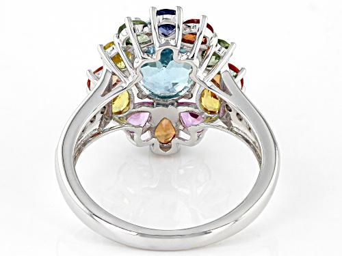 1.87ct Oval Apatite With 2.08ctw Multi Sapphire And White Diamond Rhodium Over 14k White Gold Ring - Size 8