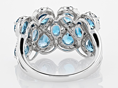 3.63ctw Pear And Oval London Blue Topaz With Round White Diamond Rhodium Over 14k White Gold Ring - Size 7