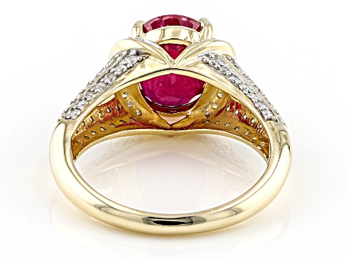 2.74ct Oval Mahaleo® Ruby With 0.42ctw Round White Diamond 14k Yellow Gold Ring - Size 6