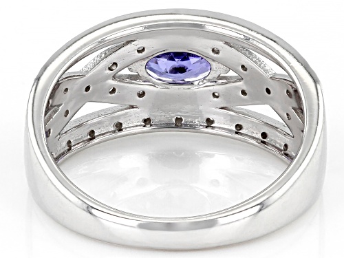 0.38ct Oval Blue Tanzanite And 0.19ctw White Diamond Rhodium Over 14k White Gold Band Ring - Size 9