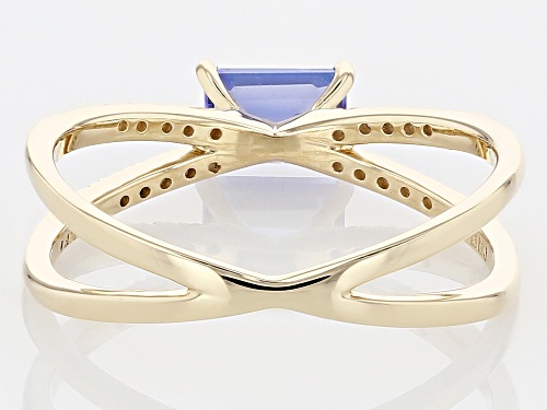 0.55ct Rectangular Octagonal Tanzanite With 0.09ctw White Diamond Accent 14k Yellow Gold Ring - Size 7